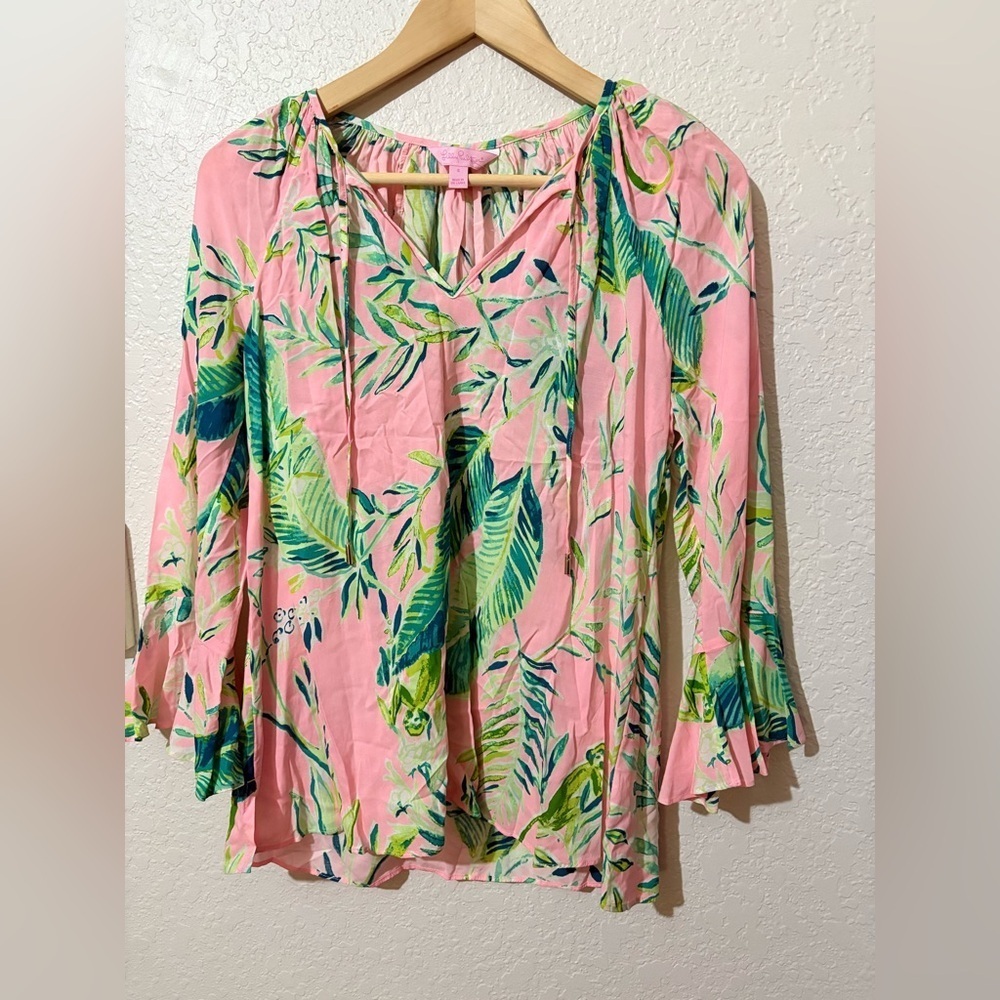 NWOT Lilly Pulitzer Willa Top Sz S Blouse Flounce Sleeve Coral Reef
